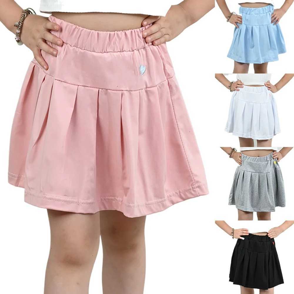 Children Summer Skirts With Shorts Kids A Line High Waist Mini Dress Girls Black White Pink Pleated Skirt Student Uniform Skirts H260407