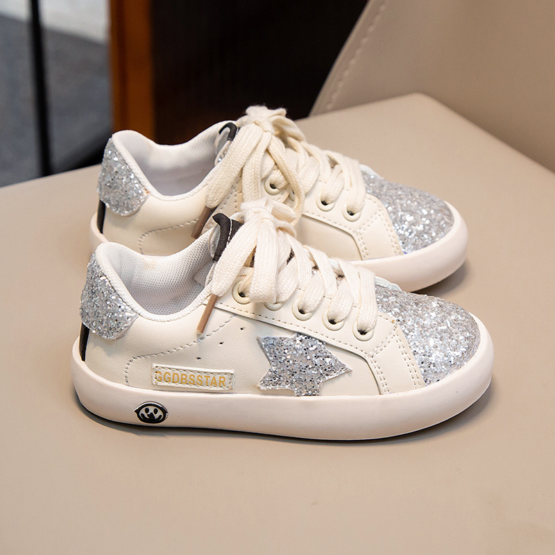 Big Girls Glitter Star Sneakers Shiny Sequins Low Top Shoes Durable Non-slip School Shoes for Kids Cute Princess Shoes for Party Daily Wear Free shipp