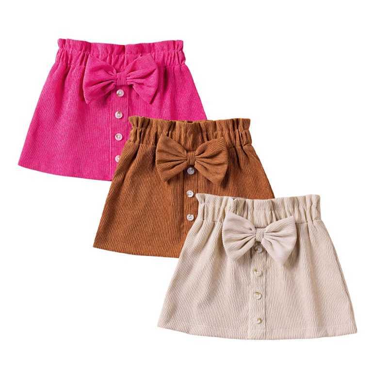 1-5Y 2025 Autumn Corduroy Children Kid Baby Girls Skirts Cute Bow Button A-Line Newborn Skirt Girls Clothing Sweet Skirt H260407