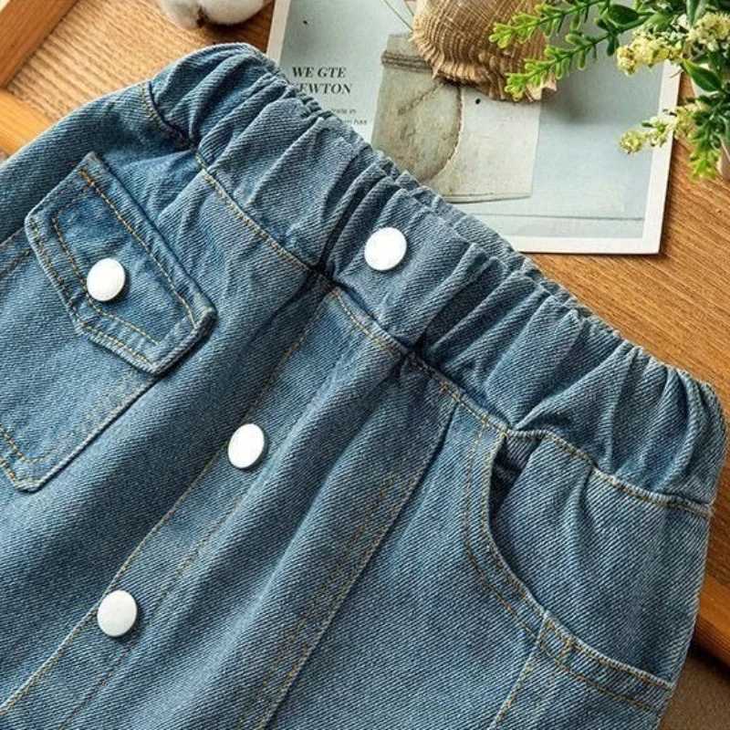 Girls Denim Mini Skirt Kids Summer Outfit with Floral Mesh Overlay Casual A Line Short Skirt for Girls 2026 New Arrival H260407