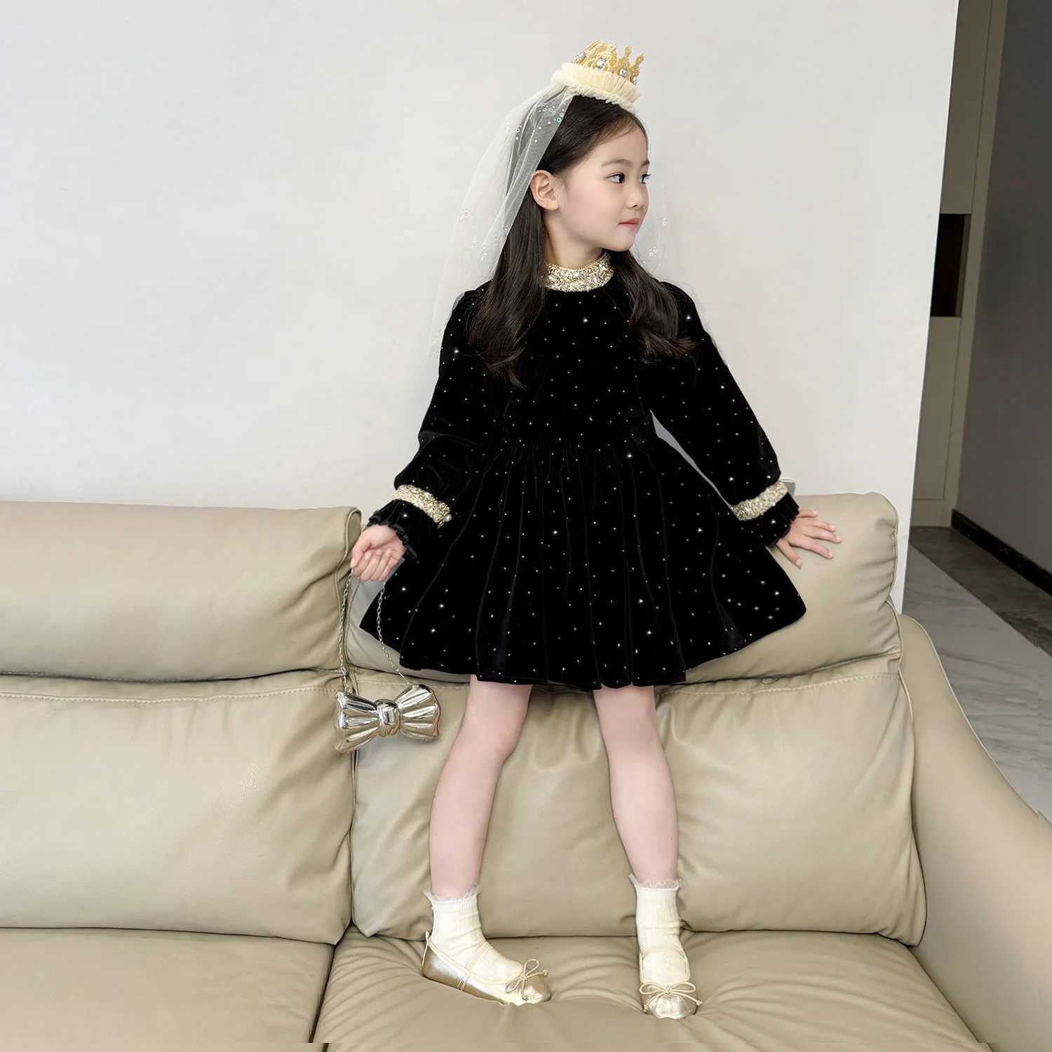 Girls Elegant Velvet Dress 2026 Spring and Autumn New Children Baby Dress Small Fragrant Style Princess Dress H260407