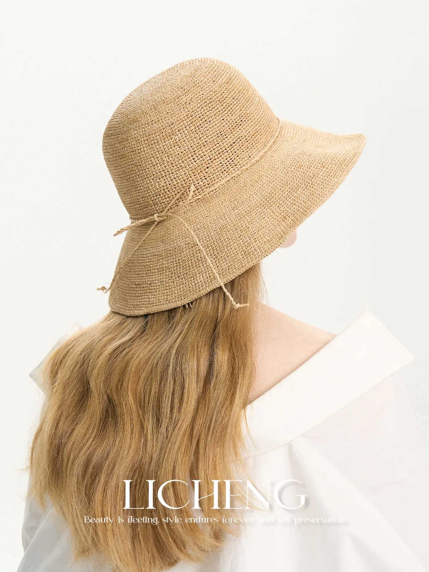 Foldable Wide Brim Sun Hat for Women Hand-Crocheted Raffia Hat Floppy Straw Hat Uv Protection Summer Beach Accessorice H260407