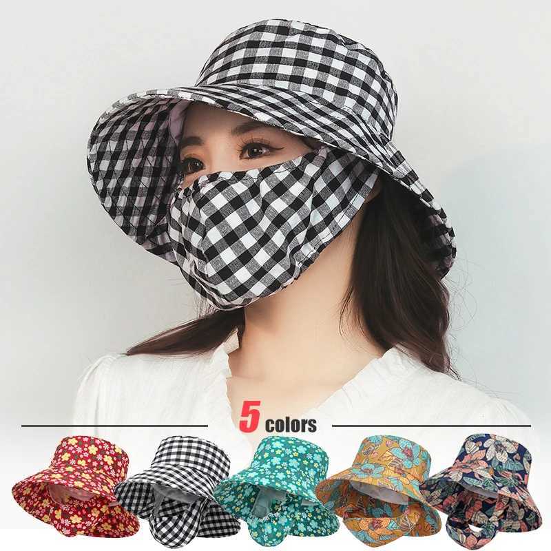 New Outdoor Summer Work Face Protection Full Protection Bucket Hat Seaside Sunscreen Mask Hats Integrated Fisherman Hats H260407