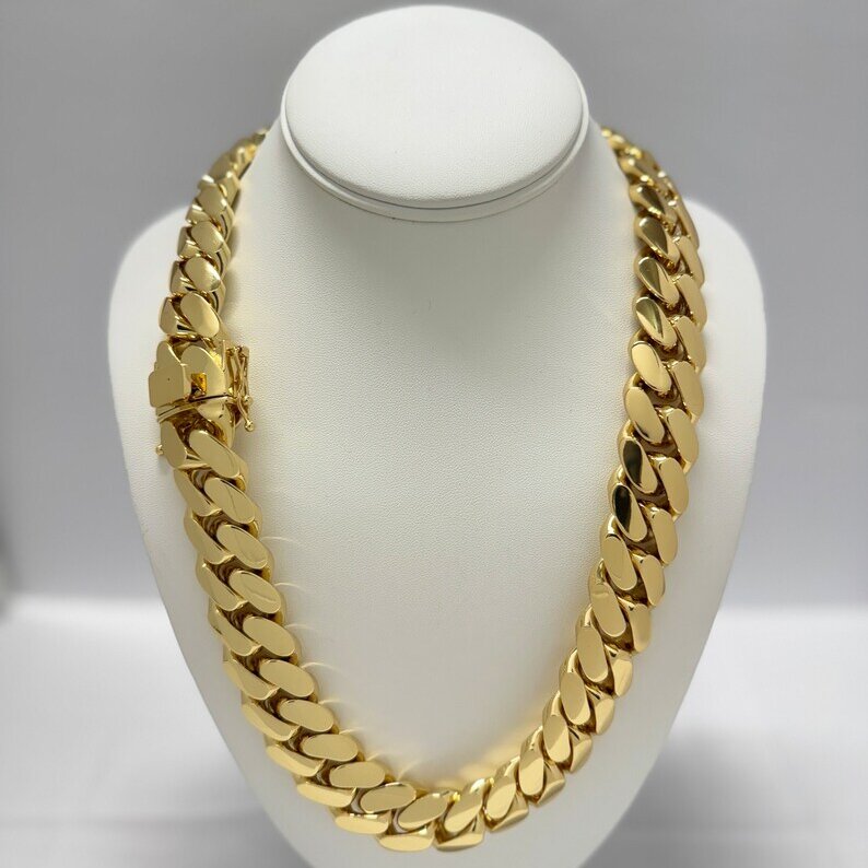 Miami Cuban Link Chain 12mm - 20mm 14k Gold Chain Gold Rose Gold Necklace and Bracelet