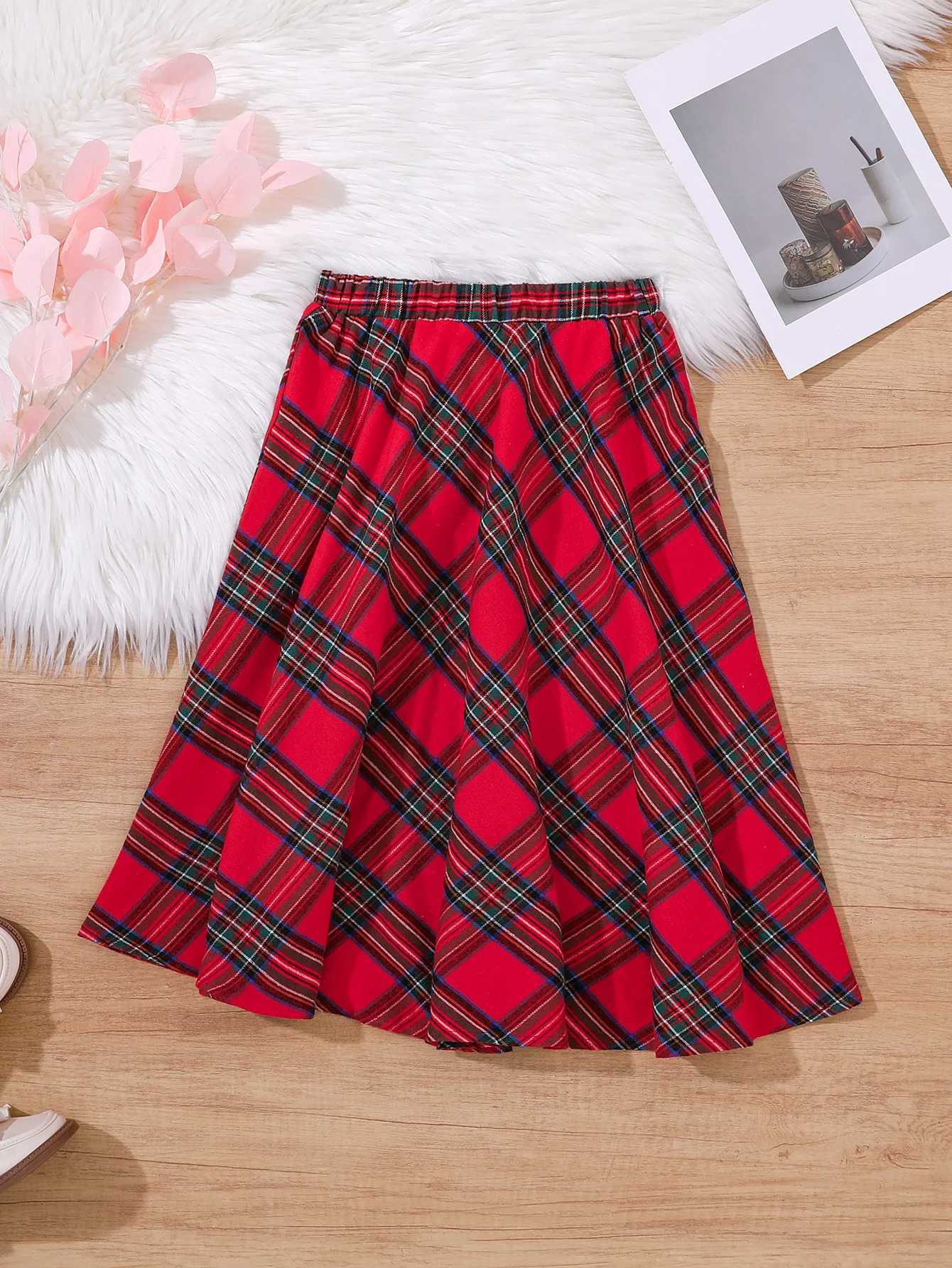 Summer New Fashionable Trendy Daily Casual Sweet Cute Soft Plaid Half length Skirt for Middle aged Children Girls and Girls H260407