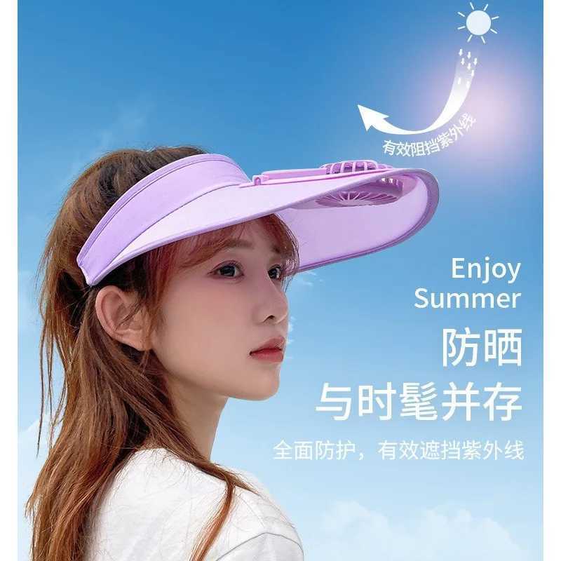Anti-Uv Rechargeable Fan Hat for Women Sun Protection Summer Outdoor Large Brim Open-Top Cycling Leisure Sun Hat H260407