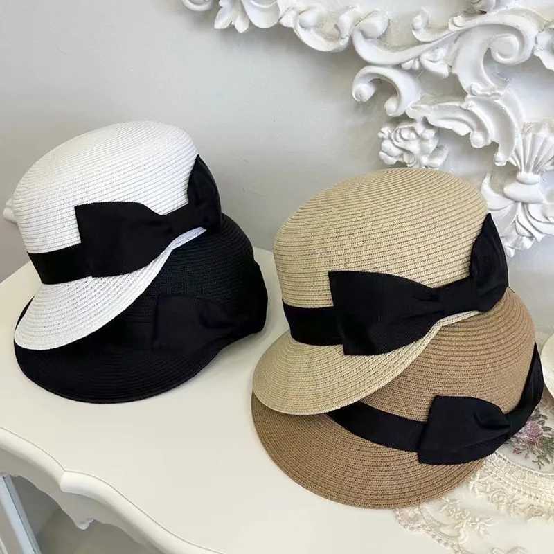 Elegant Straw Hat Women Summer Beach Ladies Casual long ducK Bowknot Hat Breathable Fashion Sun Hats For female equestrian hat H260407
