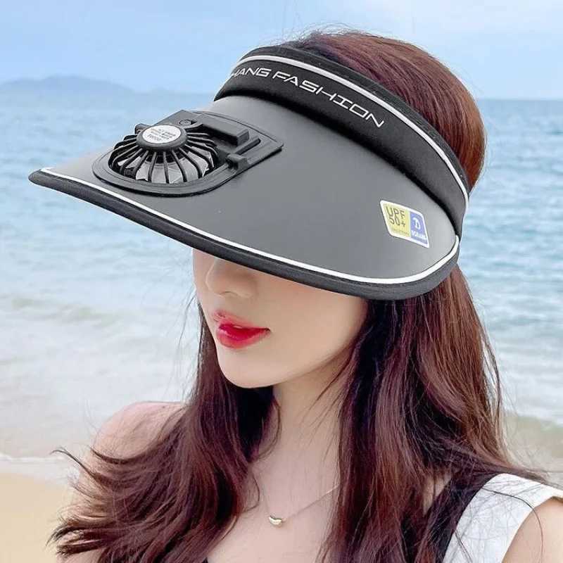 Anti-Uv Rechargeable Fan Hat for Women Sun Protection Summer Outdoor Large Brim Open-Top Cycling Leisure Sun Hat H260407