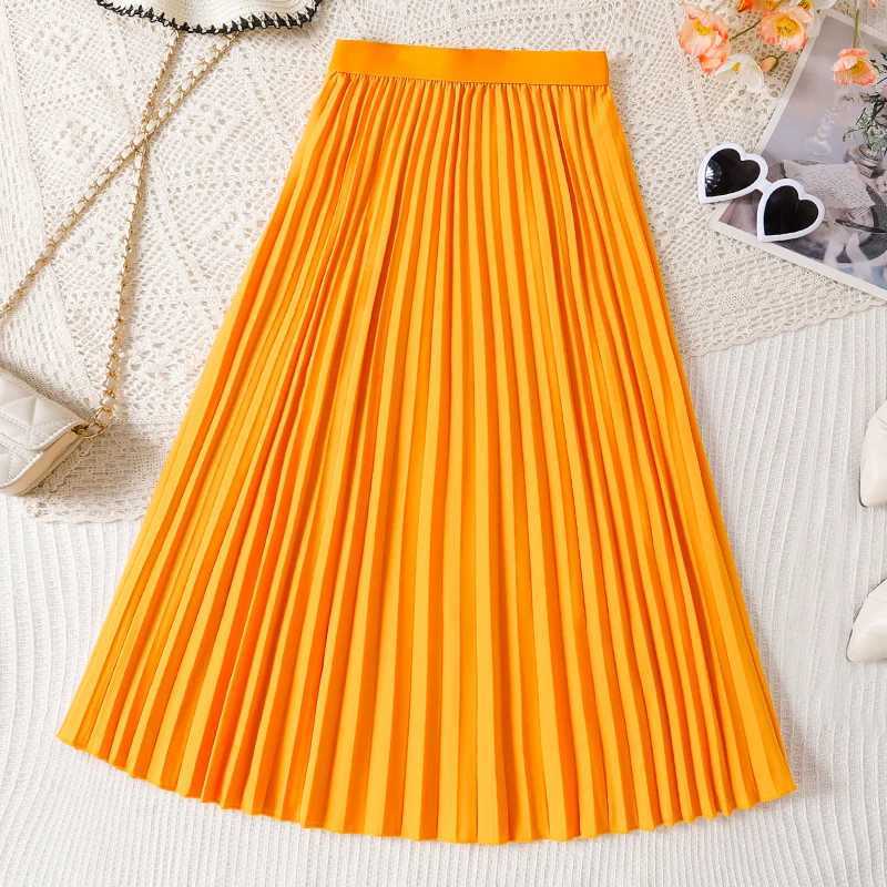Summer Girls Cute Cool Breathable Wrinkled Mid Length Solid Color Half Skirt Princess Casual Birthday Party Dress Half Skirt H260407