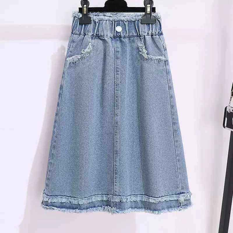 Kids Girls Tassels Mid Length Skirt 2025 New Teenage Girls Casual Denim Jean Skirts Spring Summer Clothing Japanese Korean Style H260407
