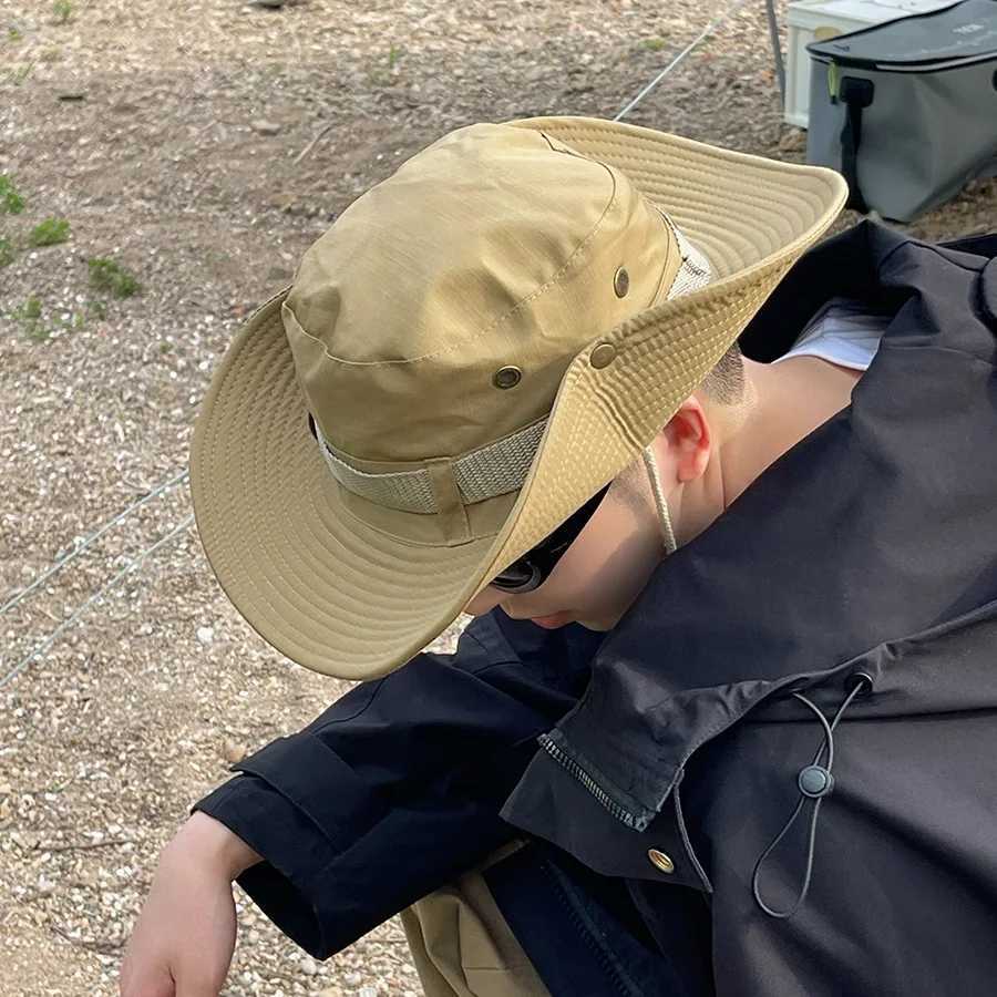 Summer Hiking Sun Hat for Women Men Outdoor Camping Fishing Anti-UV Bucket Hat Solid Color Panama Wide Brim Fisherman Cap H260407