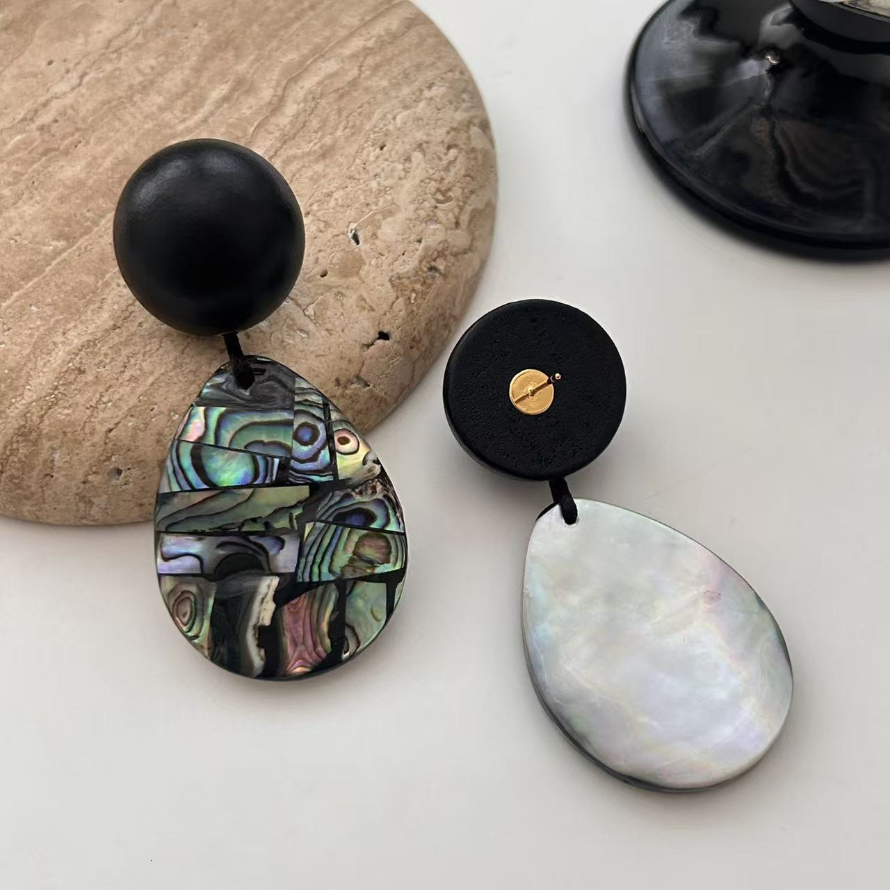 European and American cross-border retro abalone shell earrings for women, fashionable and exaggerated handmade splicing earrings, foreign trade jewel