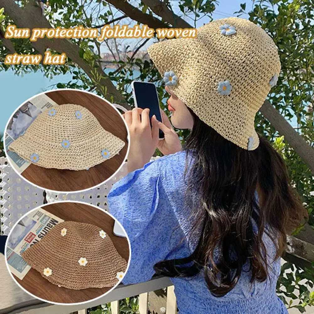 Sun Protection Summer Hat Hollow Sun Hat Seaside Flower Straw Hat Foldable Womens Cap Outdoor Beach Accessories H260407