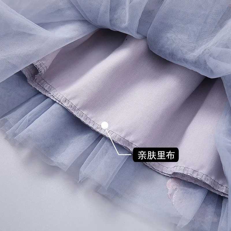 Flamingo Embroidery Girls Skirt Mesh Pleated Princess Skirt 2026 Summer Childrens Korean Fluffy Yarn Short Skirt 3-10T H260407
