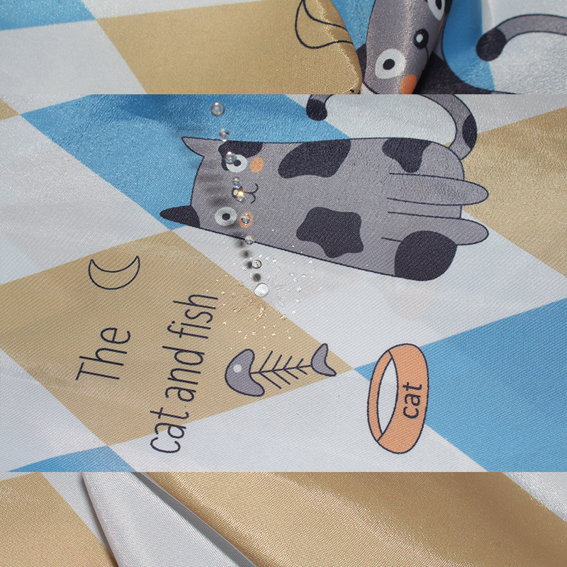 Shower Curtain Cute Cat Print Colorful Plaid Pattern Thickened Polyester Fabric Waterproof Bathroom Water Barrier Curtain