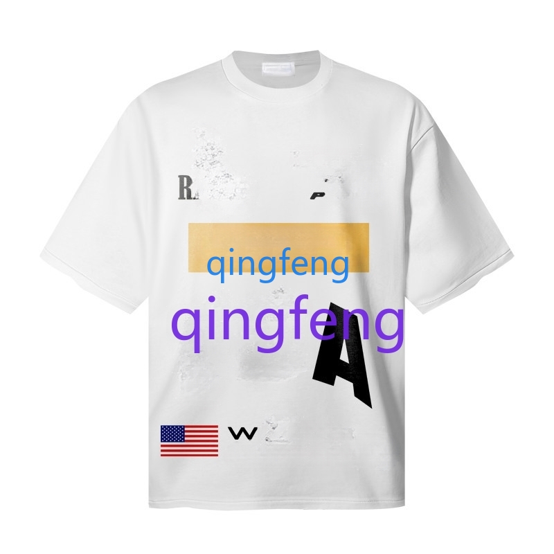 Summer casual 100% cotton T-shirt loose fitting geometric letter pattern printed short sleeved T-shirt for men and women American high street half sle