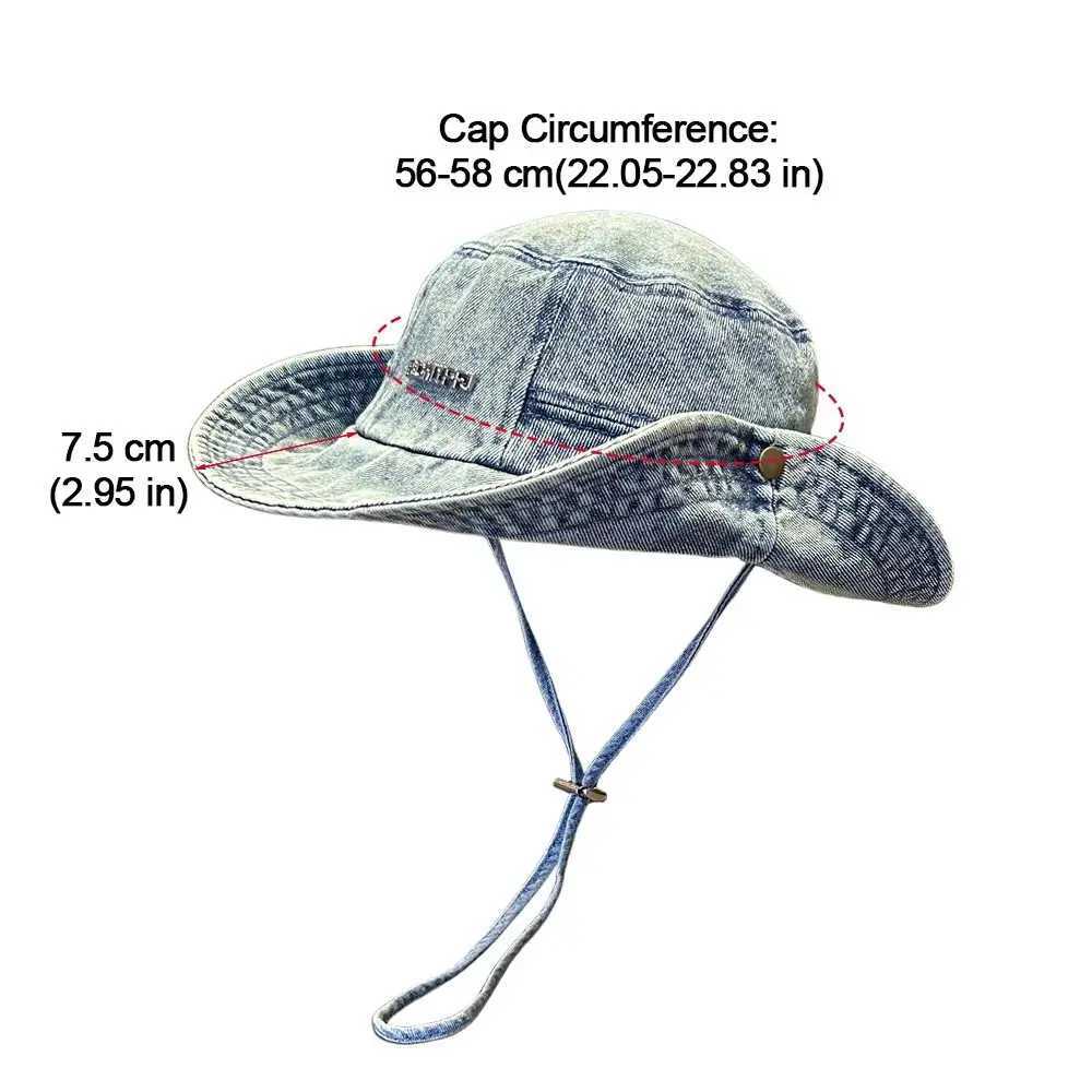 Portable Sun Protection Denim Cloth Bucket Hat Anti-UV Retro Cowboy Hat Casual Breathable Fisherman Cap Outdoor H260407