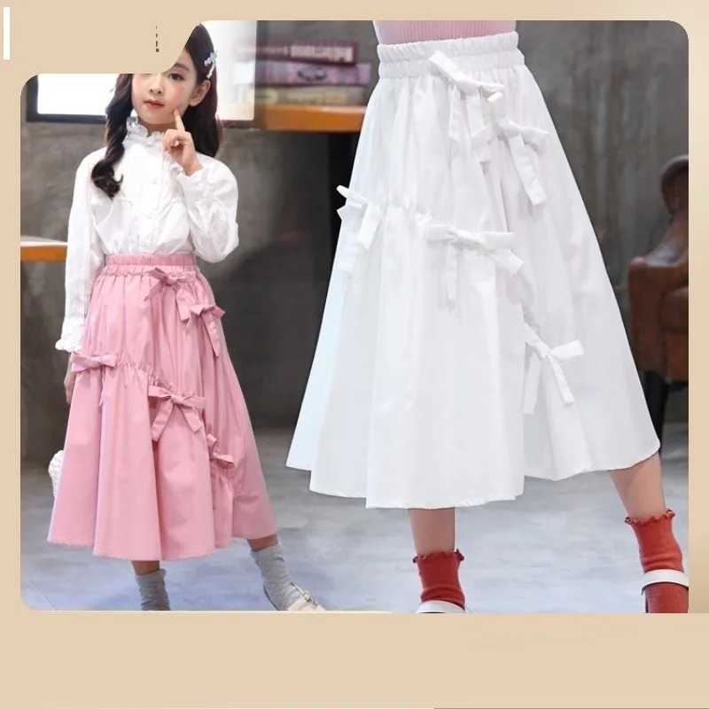 2026 summer bow A-LINE Elastic waist girls Girls Denim Shorts layered skirt Children Teenager Thin knee clothes 4 8 10 12 year H260407