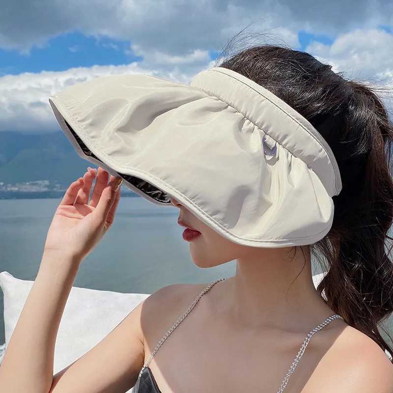 Summer Sun Hat Korean Version Sun Hat Big Brim Face Cover Internet Celebrity Shell Hats Portable Rollable Headband Sun Lady Hat H260407
