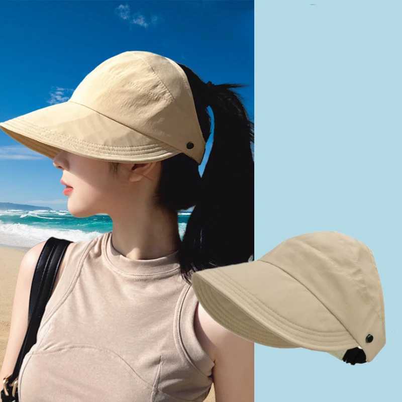 Celebrity-style sun hat face shield UV protection versatile and can be tied in a ponytail H260407