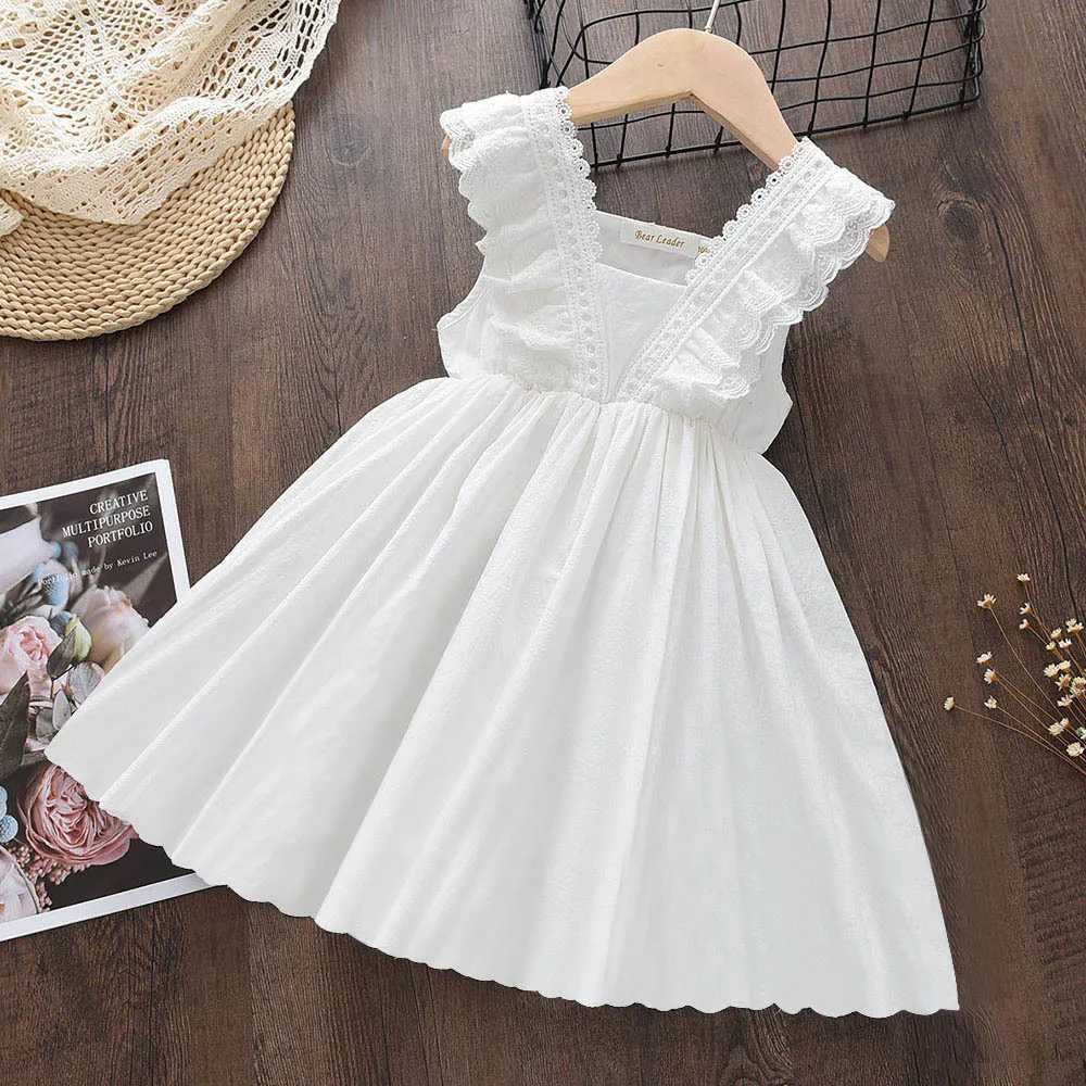 Bear Leader Kids Girls Dresses 2025 New Summer Lace Princess Dresses Children Solid color Clothing Baby Wedding Party Vestidos H260407