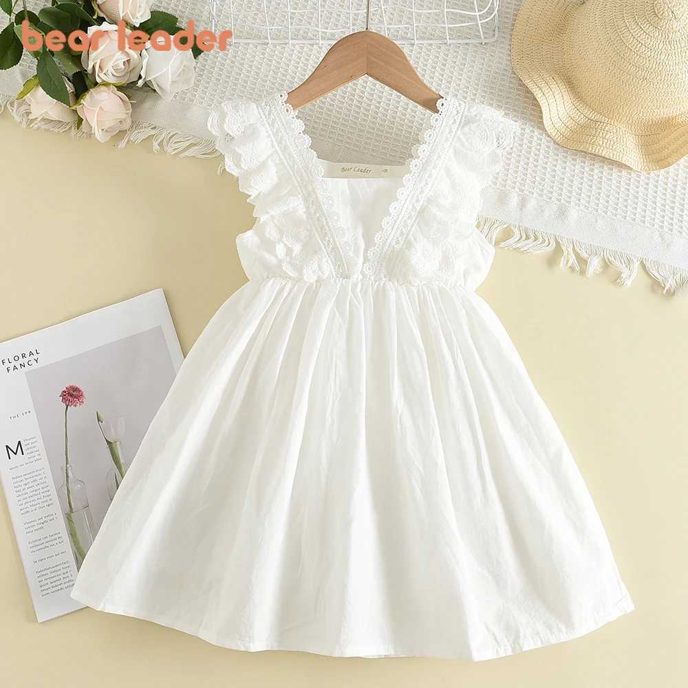 Bear Leader Kids Girls Dresses 2025 New Summer Lace Princess Dresses Children Solid color Clothing Baby Wedding Party Vestidos H260407