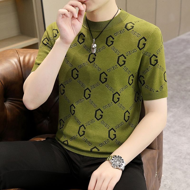 Luxury Brand Designer Men short-sleeved knit sweater spring and autumn trendy slim-fit round-neck half-sleeve base shirt casual versatile warm sweater