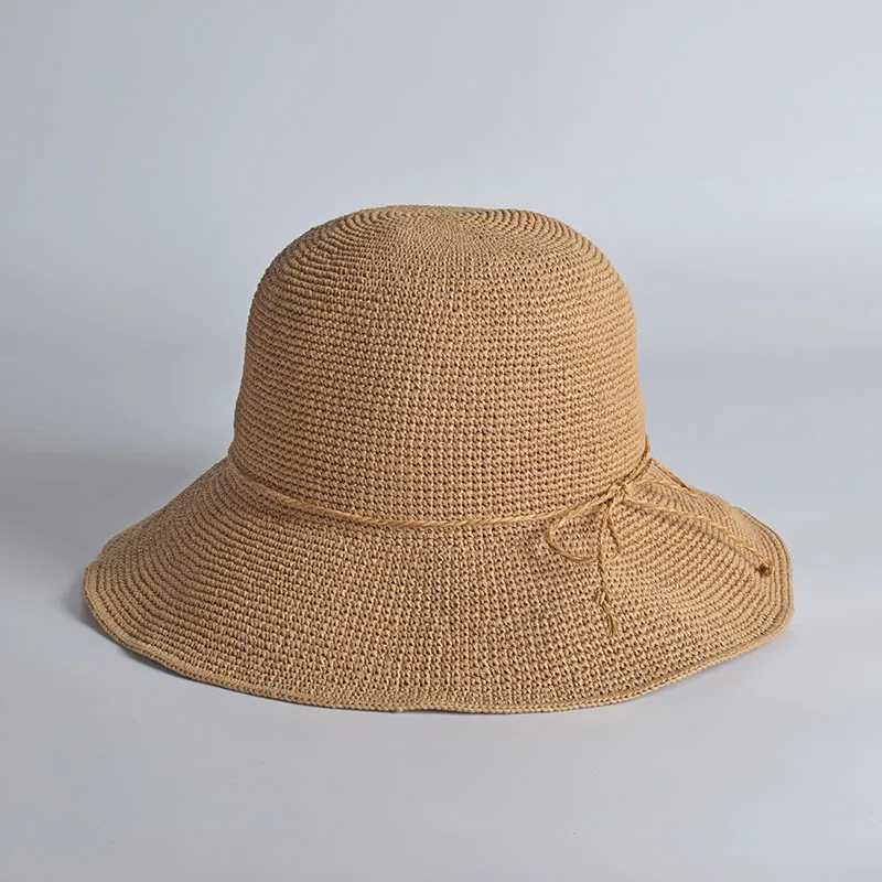 Ultra-Fine Raffia Bucket Hat Women - Korean Style Handwoven Fisherman Sun Hat for Beach Vacation H260407