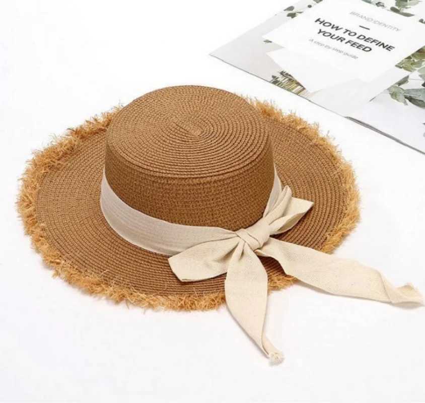 New Summer Sun Protection Woven WomenS Straw Hat Bow Tie Elegant Beach Hat Large Brim Sun Hat For Vacation H260407