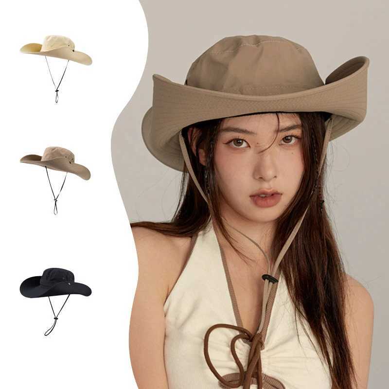 Panama Womens Outdoor Sunshade Fisherman Hat Sunscreen Mountain Climbing Hat Big brim Sunshade Hat Cap H156 H260407