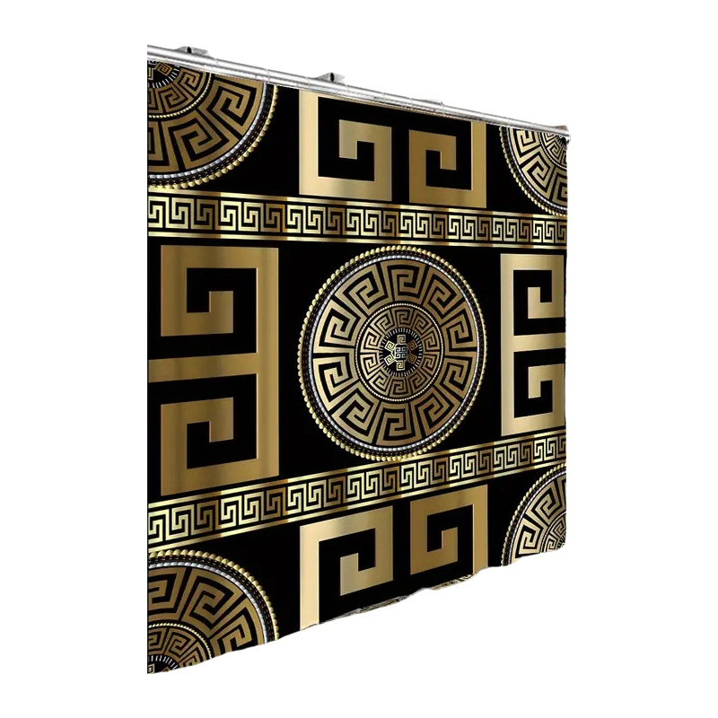 Bathroom Set Wood Grain Background Letter Print Shower Curtain Home Decor Black Gold Color Luxury Style