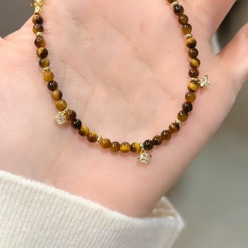 Vintage Maillard Transfer Bead Natural Tiger Eye Stone Bracelet, Light Luxury High-End Feel, Niche Design Jewelry for Women - view 6