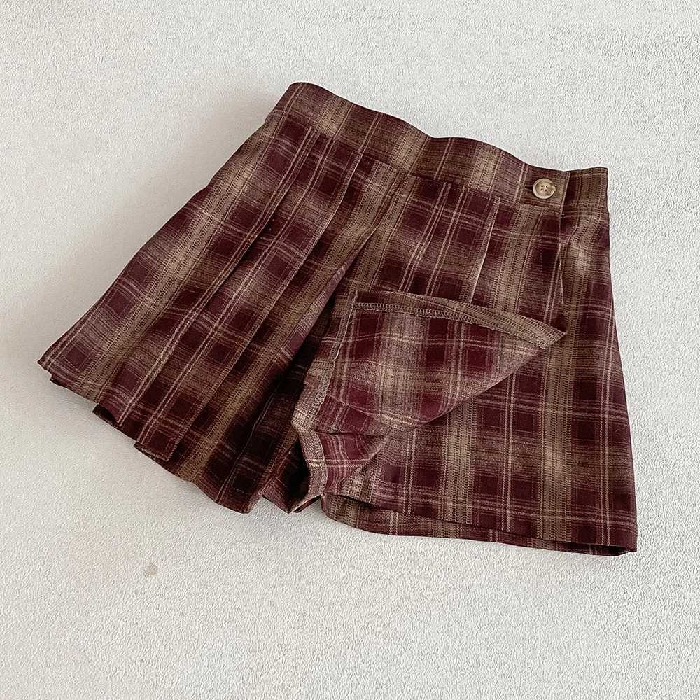Vintage Girls Plaid Skirt Fall Spring Retro Pleated Kids Skirt Shorts Children Uniform Skirt Checked Safety Pants Skorts 2-14T H260407