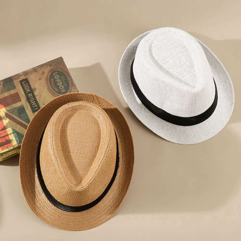 Fashion Straw Panama Cap Summer Beach Wide Brim Sun Hat Gangster Cap Unisex Jazz Dress Hat Cowboy Fedora Hat H260407