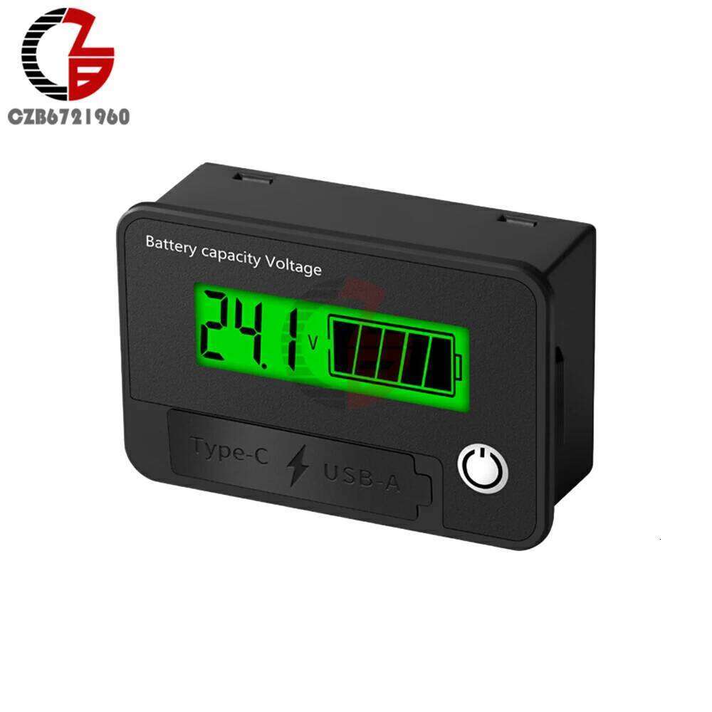 DC 8-30V Level Indicator LCD Digital Voltmeter Voltage Tester Lithium Battery Charge Capacity Meter USB+Tpye-C Output