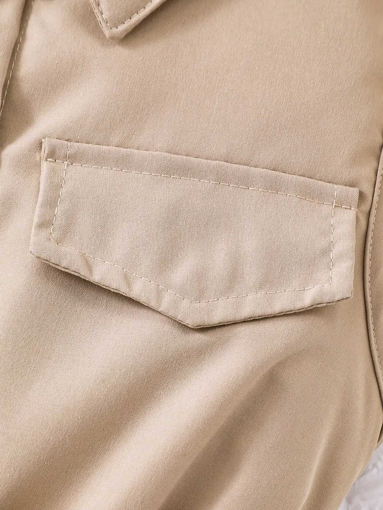 Girls Sleeveless Collared Dress with Tulle Skirt and Satin Bow Belt Beige Summer Casual H260407