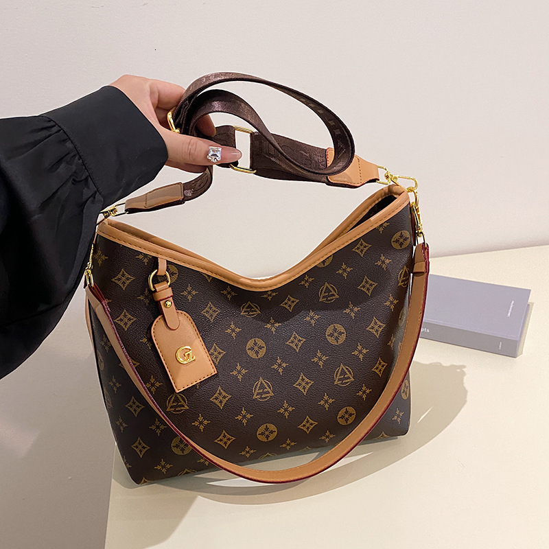 Vintage Monogram Print Hobo Crossbody Bag for Women - Premium PU Leather 3-Way Handbag, Retro Luxury Everyday Purse