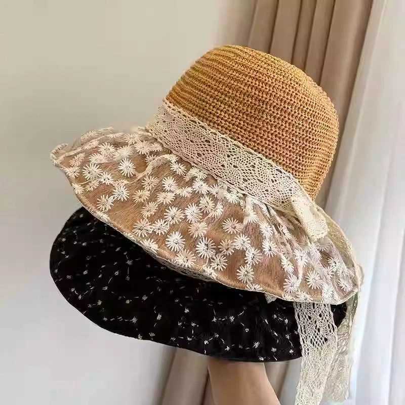 Summer Seaside Bow Beach Sun Hat Women Outdoor Travel Oversize Cap UV Protection Sea Beach Hat Wide Brim Sun Block Visor Hat H260407