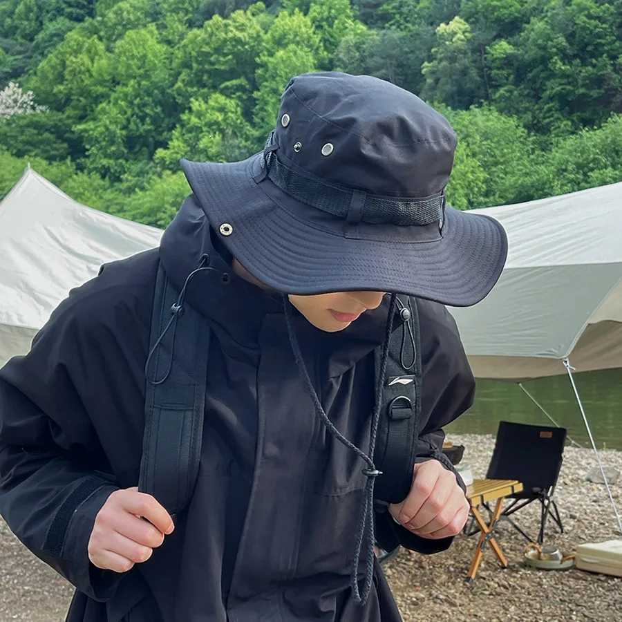 Summer Hiking Sun Hat for Women Men Outdoor Camping Fishing Anti-UV Bucket Hat Solid Color Panama Wide Brim Fisherman Cap H260407