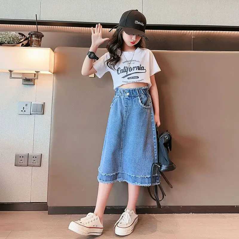 Kids Girls Tassels Mid Length Skirt 2025 New Teenage Girls Casual Denim Jean Skirts Spring Summer Clothing Japanese Korean Style H260407