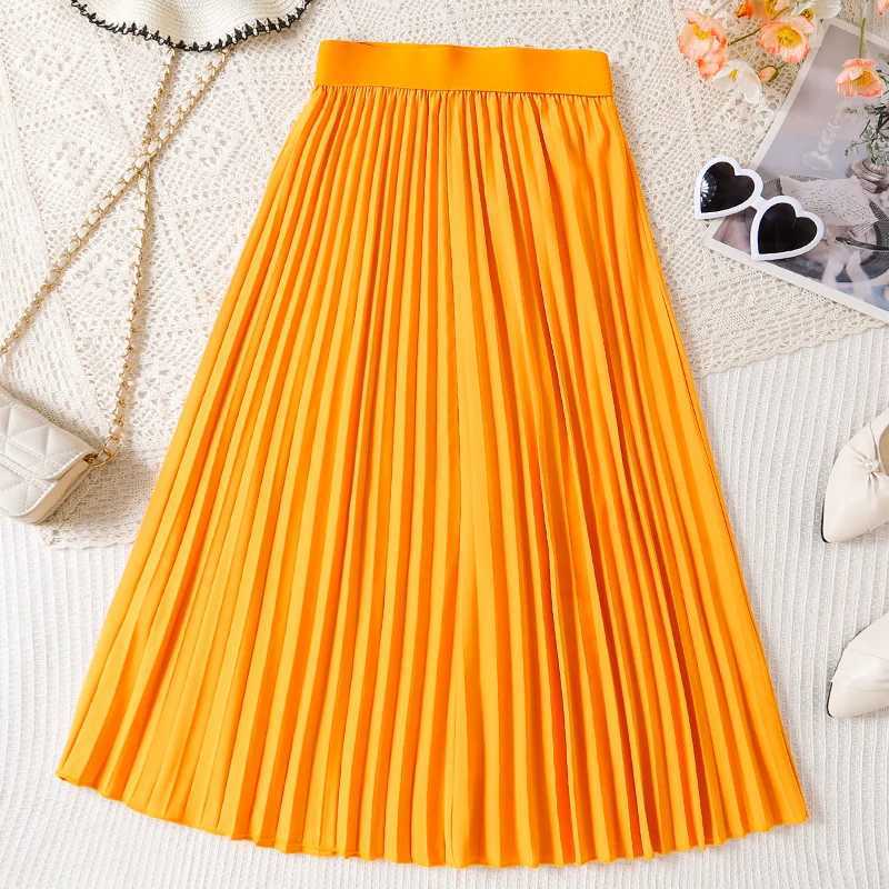 Summer Girls Cute Cool Breathable Wrinkled Mid Length Solid Color Half Skirt Princess Casual Birthday Party Dress Half Skirt H260407