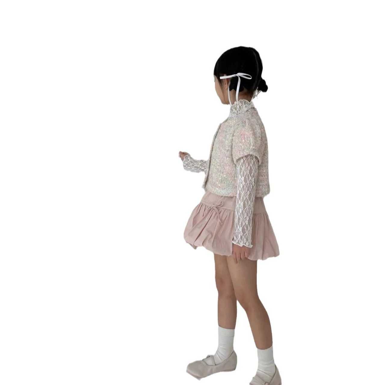 Q2548 Korean Style Girls Summer 2025 Cute Bow Knot Bloomer Skirt Half-length Short Skirt Childrens Clothing Fashion Trend H260407