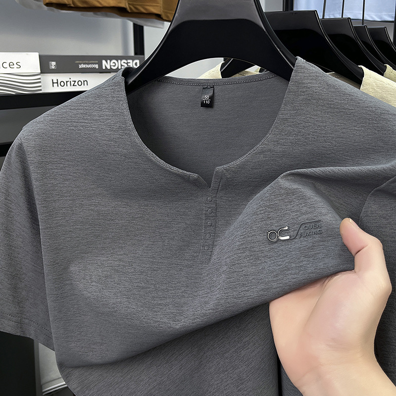 Luxury Brand Designer Men T-shirt summer men fashion small V-neck casual everyday wear middle-aged men top short-sleeved cotton tee