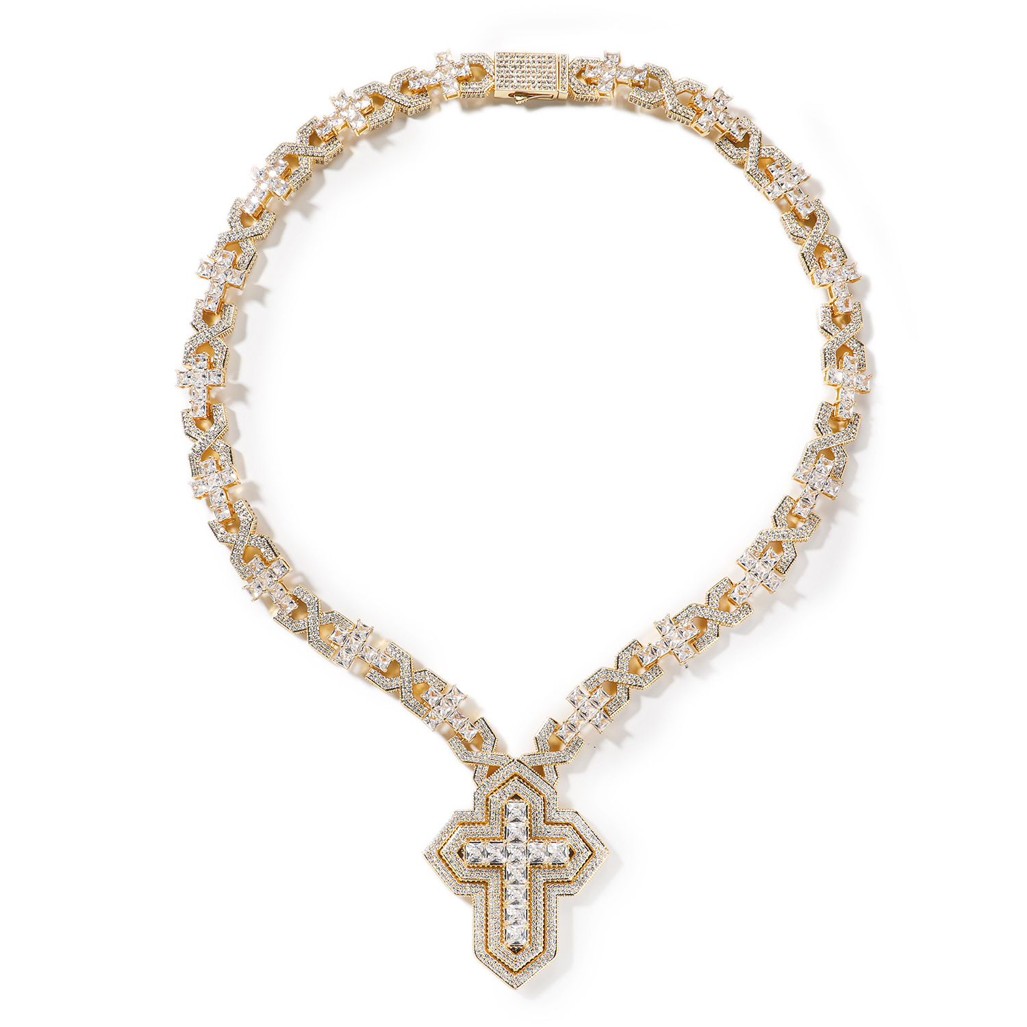 Hip Hop Infinite Cross Chain Necklace Choker 18k Gold Plated 5A Zircons Religious Jewelry