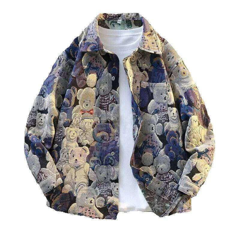 New Fashionable Casual Trendy Spring And Autumn Loose Fit Bear Print Jacket Shirt For Men - view 7