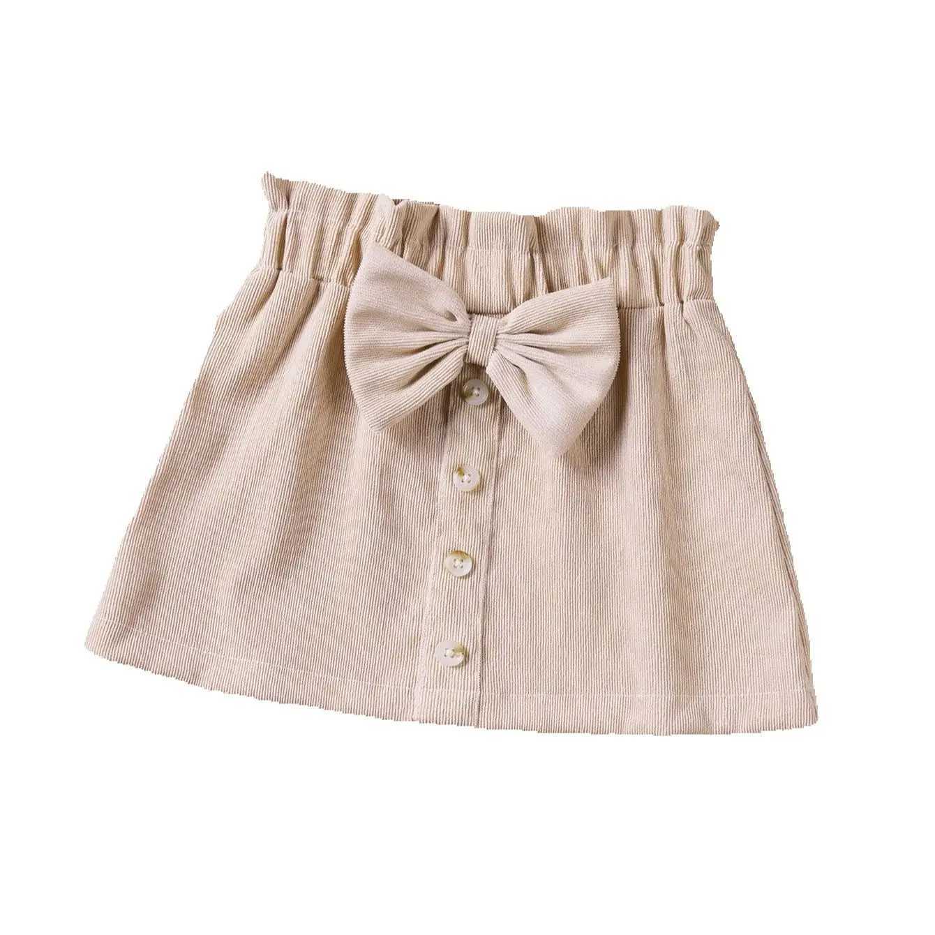 1-5Y 2025 Autumn Corduroy Children Kid Baby Girls Skirts Cute Bow Button A-Line Newborn Skirt Girls Clothing Sweet Skirt H260407