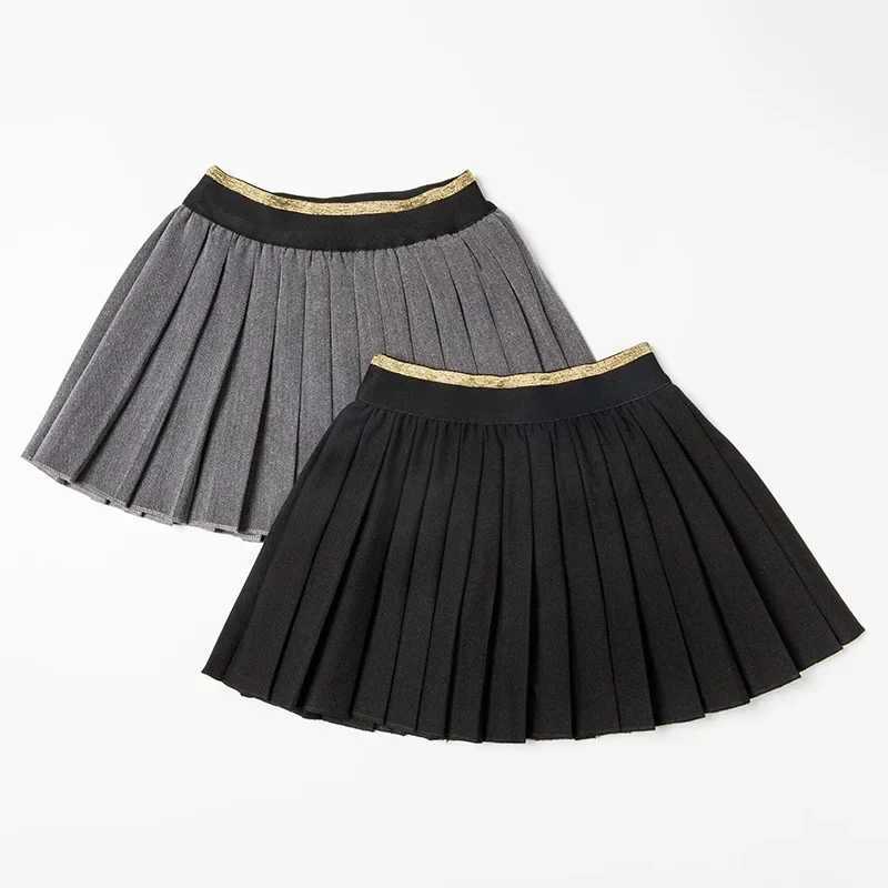 Kids Girls Pleated Skirts 2024 New Arrival Princess Dance Skirts Children School Skirts Black Gray Blue Age For 18M-10Y GS74 H260407
