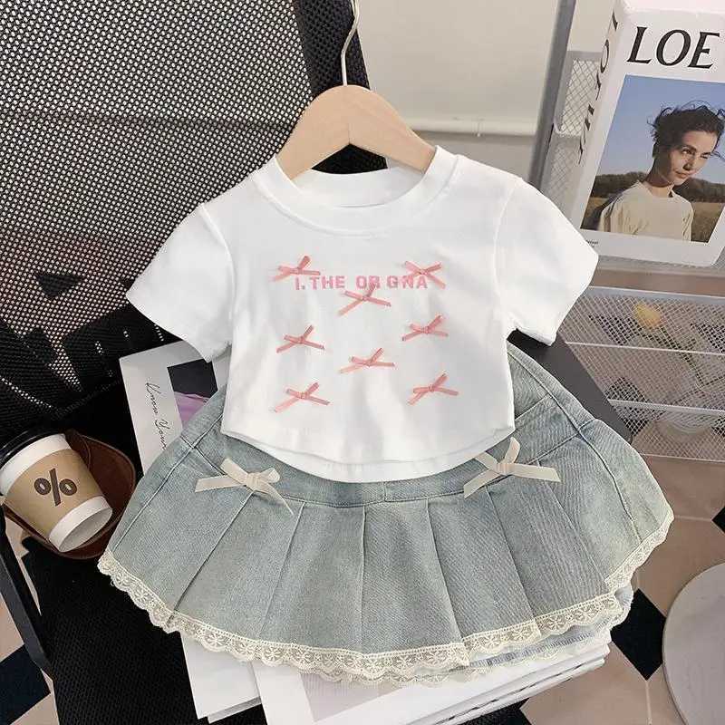 Baby Girls Denim Lined Skirt Summer Clothes New Korea Fashion Bow Princess Skirt Childrens Costume 2-10Year Kids A-line Skirt H260407