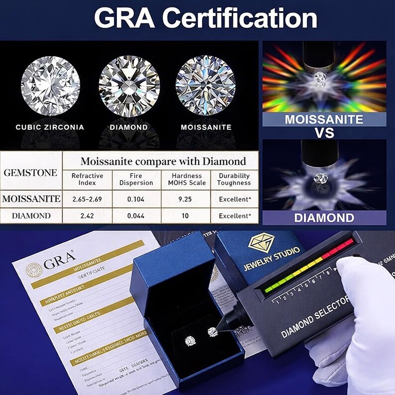 Moissanite Earrings 925 Sterling Silver Stud Earrings 18K White Gold Plating earrings for Men Women 3-8mm