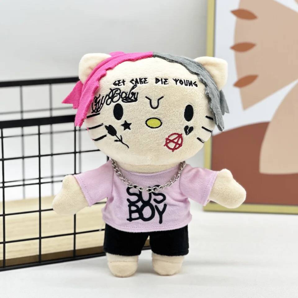 New Hello Kitty LIL PEEP Anime Toy Doll with Pink Clothes Necklace Stuffed Soft Plush Toys Fans Collect Gifts 24cm - view 3